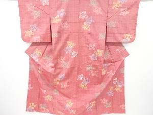 アンティーク　橘模様織り出し　手織り節紬着物